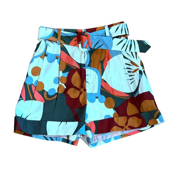 Ted Baker New Belted Tropical Print Shorts Size 4 New without tag 100% Viscose - Picture 1 of 11